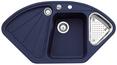 BLANCODELTA-F, SILGRANIT, night blue, with drain remote control, with colander, Bowl right, 700 mm min. cabinet size