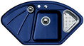 BLANCODELTA, Céramique PuraPlus, bleu cobalt, vidage automatique, avec acc., Cuve principale à droite, 700 mm Taille sous meuble min.