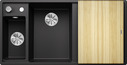 BLANCO AXIA III 6 S mit Ablauffernbedienung, SILGRANIT, anthrazit, mit Holzschneidbrett, Becken links, 600 mm Untermaß