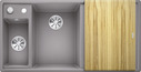 BLANCO AXIA III 6 S mit Ablauffernbedienung, SILGRANIT, alumetallic, mit Holzschneidbrett, Becken links, 600 mm Untermaß