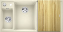 BLANCO AXIA III 6 S mit Ablauffernbedienung, SILGRANIT, jasmin, mit Holzschneidbrett, Becken links, 600 mm Untermaß