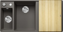BLANCO AXIA III 6 S-F, SILGRANIT, vulkangrau, mit Holzschneidbrett, Becken links, 600 mm Untermaß