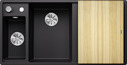 BLANCO AXIA III 6 S, SILGRANIT, schwarz, mit Holzschneidbrett, Becken links, 600 mm Untermaß