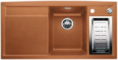 BLANCO AXIA II 6 S-F, SILGRANIT, cognac, with drain remote control, with accessories, Bowl right, 600 mm min. cabinet size