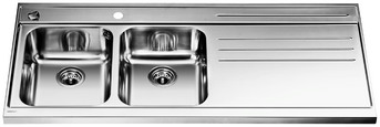 BLANCO AXIS 8 S-M 1400, Stainless steel satin polish, with drain remote control, with accessories, bowl left, 800 mm min. cabinet size