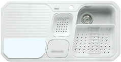 BLANCO PRIMO-BOX, SILACRON, white, with drain remote control, with plastic colander, Bowl right, 600 mm min. cabinet size