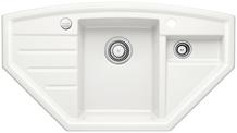 BLANCO PRION 9 E, Ceramic PuraPlus, crystal white glossy, with drain remote control, Bowl right, 700 mm min. cabinet size