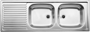 Lay-on sink TOP EZS 12 x 4-2 B, Stainless steel natural finish, w/o drain remote control, with siphon, reversible, 900 mm min. cabinet size