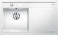 BLANCO ZENAR 45 S, Ceramic PuraPlus, crystal white glossy, with drain remote control, Bowl left, 450 mm min. cabinet size