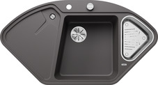BLANCODELTA 9 E-F (BLANCODELTA II-F), SILGRANIT, rock grey, with drain remote control, with accessories, Bowl right, 800 mm min. cabinet size