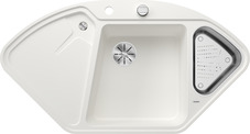 BLANCODELTA 9 E-F (BLANCODELTA II-F), SILGRANIT, white, with drain remote control, with accessories, Bowl right, 800 mm min. cabinet size