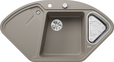 BLANCODELTA 9 E (BLANCODELTA II), SILGRANIT, tartufo, with drain remote control, with accessories, Bowl right, 800 mm min. cabinet size