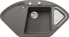 BLANCODELTA 9 E (BLANCODELTA II), SILGRANIT, volcano grey, with drain remote control, with accessories, Bowl right, 800 mm min. cabinet size