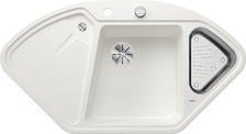 BLANCODELTA 9 E (BLANCODELTA II), SILGRANIT, white, with drain remote control, with accessories, Bowl right, 800 mm min. cabinet size