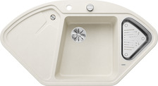 BLANCODELTA 9 E (BLANCODELTA II), SILGRANIT, soft white, with drain remote control, with accessories, Bowl right, 800 mm min. cabinet size