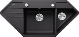BLANCO LEXA 9 E, SILGRANIT, black, with drain remote control, Bowl right, 800 mm min. cabinet size