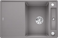 BLANCO AXIA III 45 S-F mit Ablauffernbedienung, SILGRANIT, alu metallic, incl. cutting board glass, reversible, 450 mm min. cabinet size