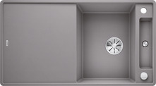 BLANCO AXIA III 5 S-F mit Ablauffernbedienung, SILGRANIT, alu metallic, incl. cutting board glass, reversible, 500 mm min. cabinet size