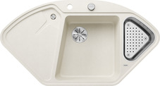 BLANCO DELTA 9 E-F, SILGRANIT, soft white, with drain remote control, with accessories, Bowl right, 800 mm min. cabinet size