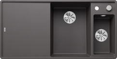 BLANCO AXIA III 6 S-F with pop-up waste, SILGRANIT, rock grey, incl. cutting board glass, Bowl right, 600 mm min. cabinet size