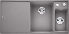 BLANCO AXIA III 6 S-F mit Ablauffernbedienung, SILGRANIT, alu metallic, incl. cutting board glass, Bowl right, 600 mm min. cabinet size