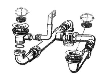 Ablaufgarnitur 2 x 1,5'' Stopfen MES Überlauf rechteckig