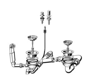 Fitting set 2 x 3.5" with pull pop-up control overflow round