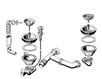 Fitting set 2 x 3.5" with pop-up control overflow round (replaced by 224805)