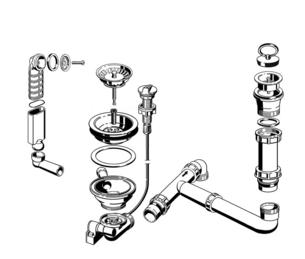 Fitting set 1 x 3.5" + 1 x 1.5" with pop-up control overflow round