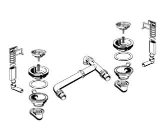 Fitting set 2 x 3.5" without pop-up control 2x overflow rectangular (replaced by 234444, 2x119672 and 2x125614)