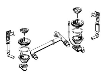 Ablaufgarnitur 2 x 3,5'' Sieb mit Bowdenzug 2 x Überlauf rechteckig (ersetzt durch 225085 und 2x118822)