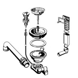 Ablaufgarnitur 1 x 3,5'' Sieb mit Ablauffernbedienung Überlauf rechteckig (ersetzt durch 224034)