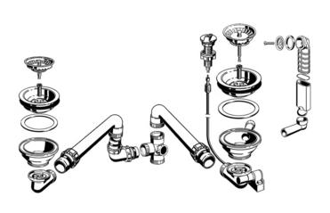 Ablaufgarnitur 2 x 3,5'' Sieb mit Ablauffernbedienung Überlauf rund (ersetzt durch 217492 und 126081)