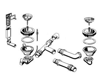 Fitting set 2 x 3.5" with pop-up control overflow angular