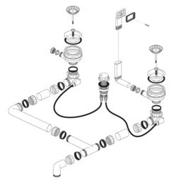 Fitting set 2x3.5" double pop-up-contol overflow angular
