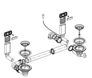 Ablaufgarnitur 2 x 3,5'' mit Bowdenzug 2 x C-overflow modernes  Sieb