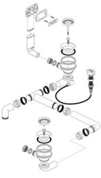 Fitting set 2 x 3.5" with pop-up control C-overflow round modified sieve for stainless steel sinks