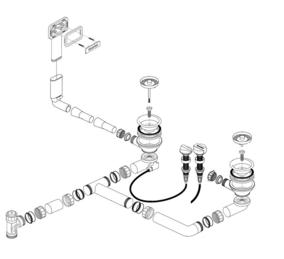 Ablaufgarnitur 2 x 3,5'' mit Ablauffernbedienung C-overflow rund modernes Sieb für Edelstahl-Spülen