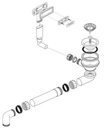 Fitting set 1 x 3.5" without pop-up control C-overflow, Stainless steel