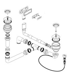 Ablaufgarnitur 2 x 3,5'' mit Ablauffernbedienung mit Drehbetätigung C-overflow modernes Sieb