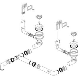 Ablaufgarnitur 2 x 3,5'' Sieb ohne Ablauffernbedienung Überlauf eckig (2x) Innensechskant