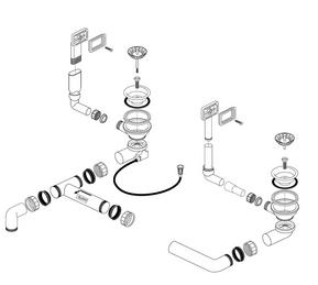 Ablaufgarnitur 2x3,5'' mit Bowdenzug Überlauf eckig (2x) Innensechskant