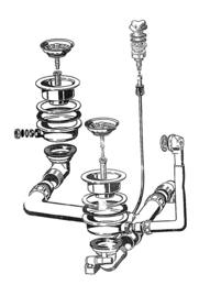 Ablaufgarnitur 1 x 3,5'' Sieb mit Ablauffernbedienung Drehknopf braun und 1 x 3,5'' Sieb manuell Überlauf rund