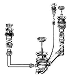 Ablaufgarnitur 3,5'' Sieb mit Ablauffernbedienung und 2 x 1,5'' Sieb manuell PROFI (ersetzt durch 224819)