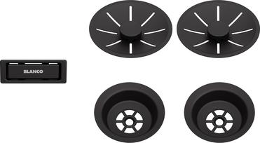 Set: outlet/overflow black, double bowl, black matt