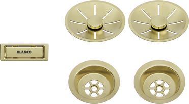 Set: outlet/overflow satin gold, double bowl, satin gold