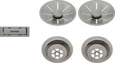 Set: outlet/overflow satin platinum double bowl, satin platinum