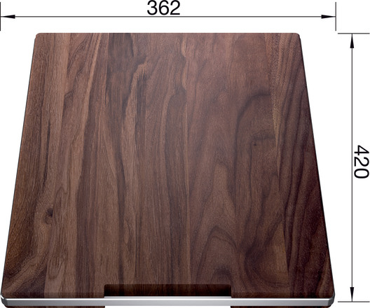Snijplank in notelaar met roestvrij staal hendel 420 x 362 mm, notenhout, massief