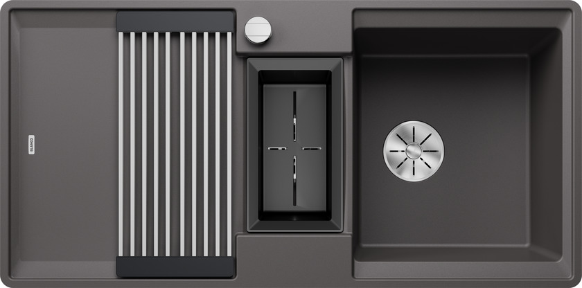 BLANCO ADIRA 6 S-F, SILGRANIT, rock grey, with drain remote control, with accessories, reversible, 600 mm min. cabinet size