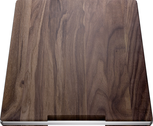 Snijplank in notelaarhout met roestvrijstalen greep 420 x 362 mm, notenhout, massief